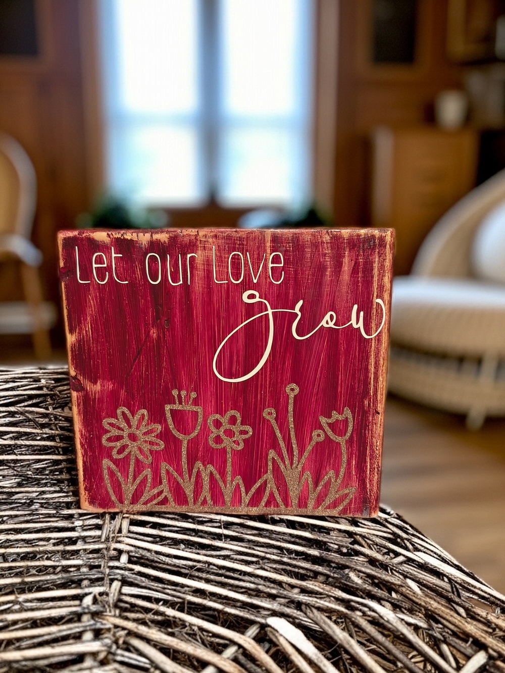 Rustic Red "Let Our Love Grow" Decorative Sign